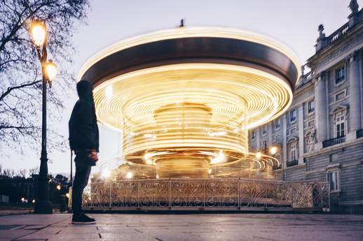 Carousel at night by the Royal Palace, Madrid