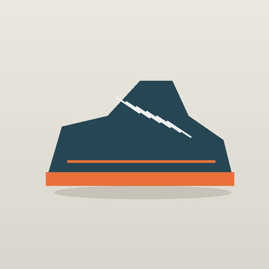 Trail Runner Shoe in navy with orange sole, side view
